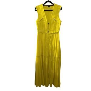 Pinko Utility Maxi Dress Vibrant Chartreuse Yellow IT 38